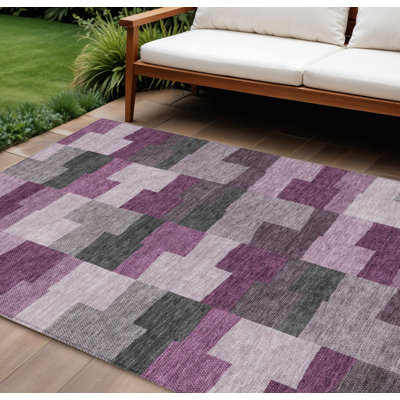 Tapis intérieur / extérieur lavable mauve et gris anthracite 8 pi x 10 pi Merlot