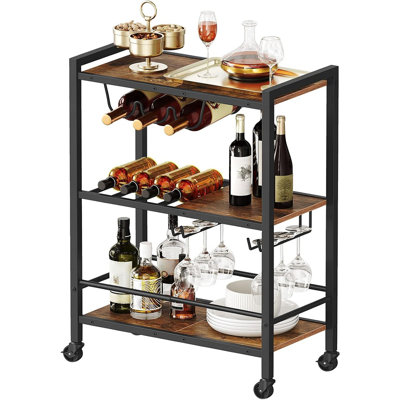 "Rolling Coffee And Wine Cart With Wheels – Kitchen And Serving Cart With Wine Rack And Glass Holder For Home, Living Room, Party, Or Bar"