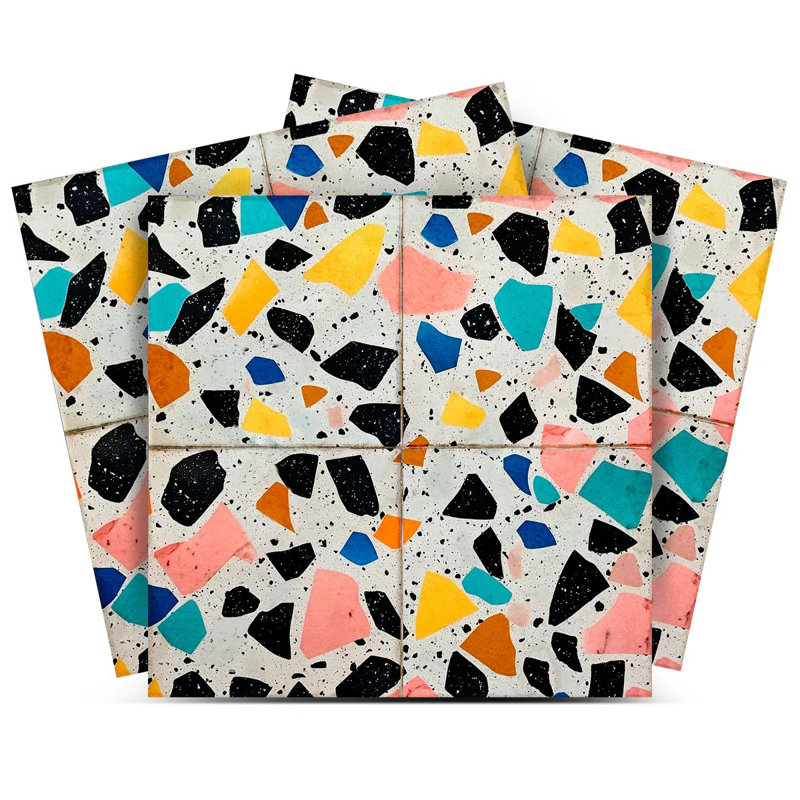 Carreau de mosaïque auto-adhésif en vinyle l 5 po x L 5 po, Terrazzo multicolore