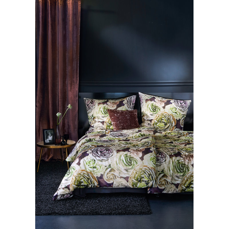 Beatrice Cotton Floral Duvet Cover, 135 x 200cm Duvet Cover, Green/Purple