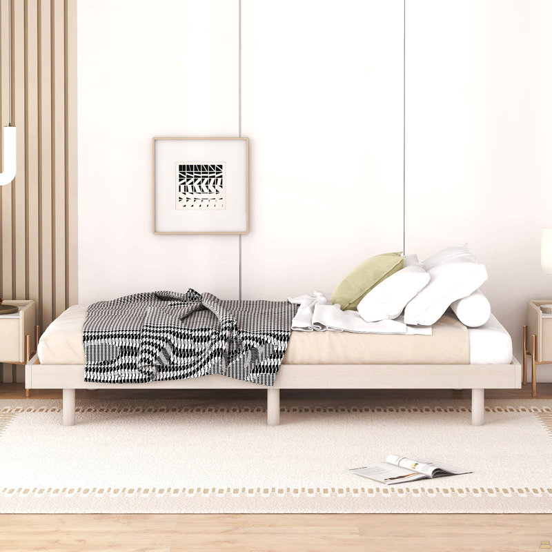 Twin Size Floating Platform Bed Frame, Twin, White Washed