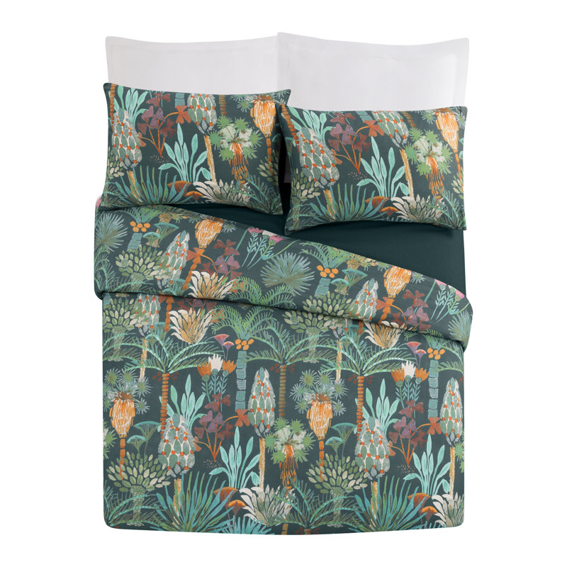 Phoenix Tropical Multicolor Cotton Queen Duvet Cover Set