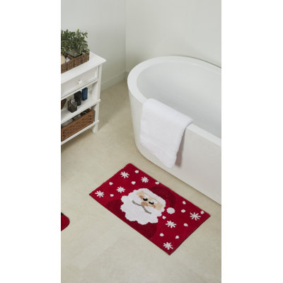 Tapis rouge pour salle de bain Christmas Santa 18 po x 30 po