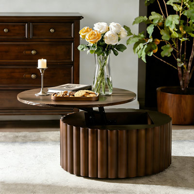 Table basse à plateau relevable 27,5 "avec base en relief fabriquée à la main (noir) - Table de rangement sans assemblage pour le salon