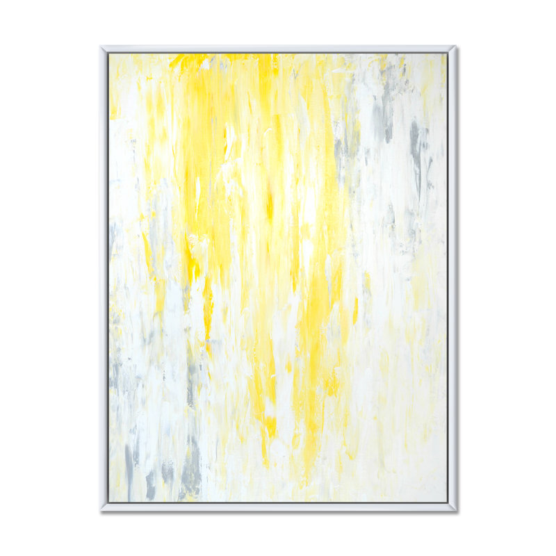 Gris et jaune, art abstrait - art mural moderne et contemporain sur toile, H 12 po x l 8 po x P 1 po, Cadre flottant blanc