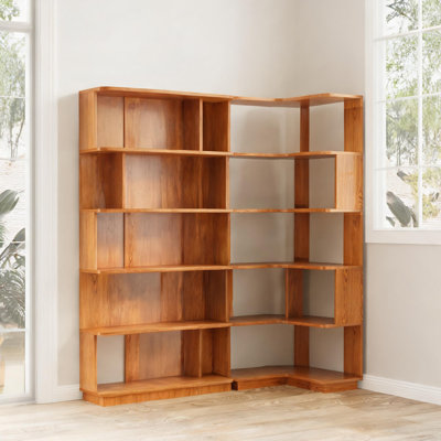 Modular Corner Freestanding Bookcase Set of 2, Space Saving Flexible Storage Shelving, MDF Construction for Custom Home Placement