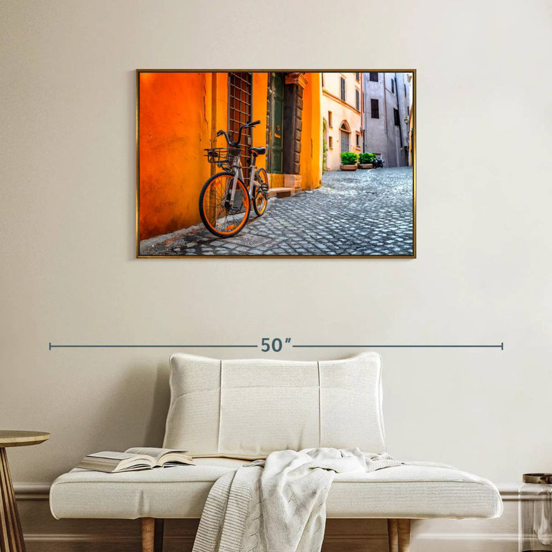 Vélo de rue pittoresque, Cadre flottant doré, 37 po x 25 po