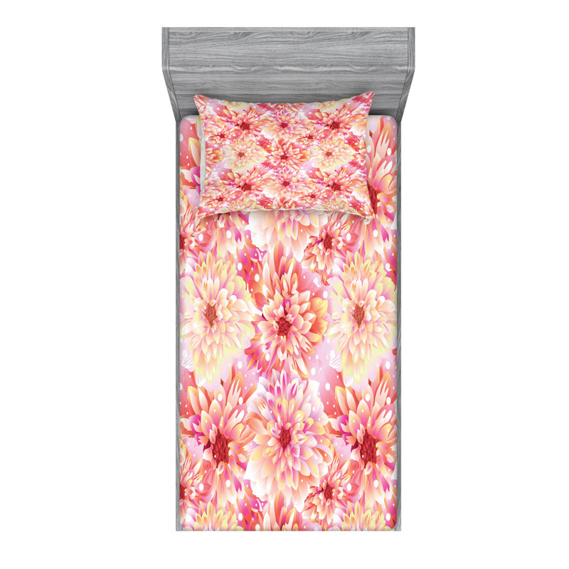 Microfiber Floral Sheet Set, Twin Sheet Set with Fitted Sheet