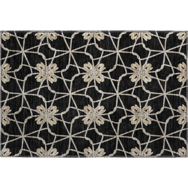 Premium Machine Washable Prisco Black Rug, Rectangle 1'8" x 2'6"