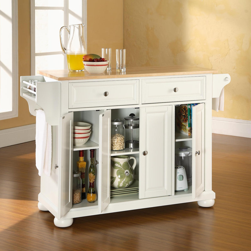 Monty Solid Wood Top Kitchen Island, White