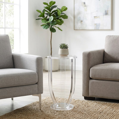 Table d'appoint moderne en acrylique de style Bliss, idéale pour le salon - Pied central rond et étroit, parfaite pour un bureau - 56 cm (22 pouces), transparente