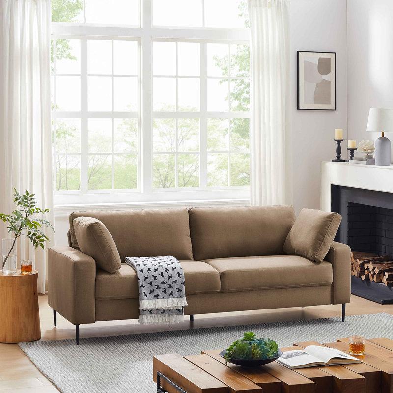 Etta 214.1Cm Velvet Square Arms Sofa, Dark Brown Polyester