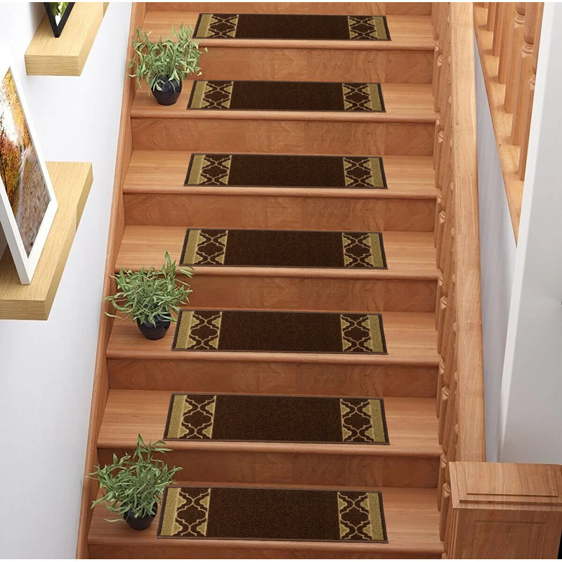 Tapis d'escalier lavable antidérapant sur mesure, Rectangle 26 po x 7 po, Brun