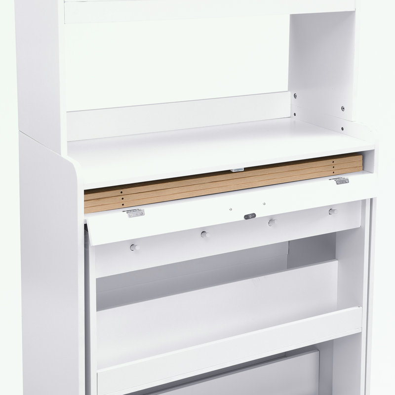 Armoire de cuisine avec huche et table de salle à manger pliable, Blanc/naturel
