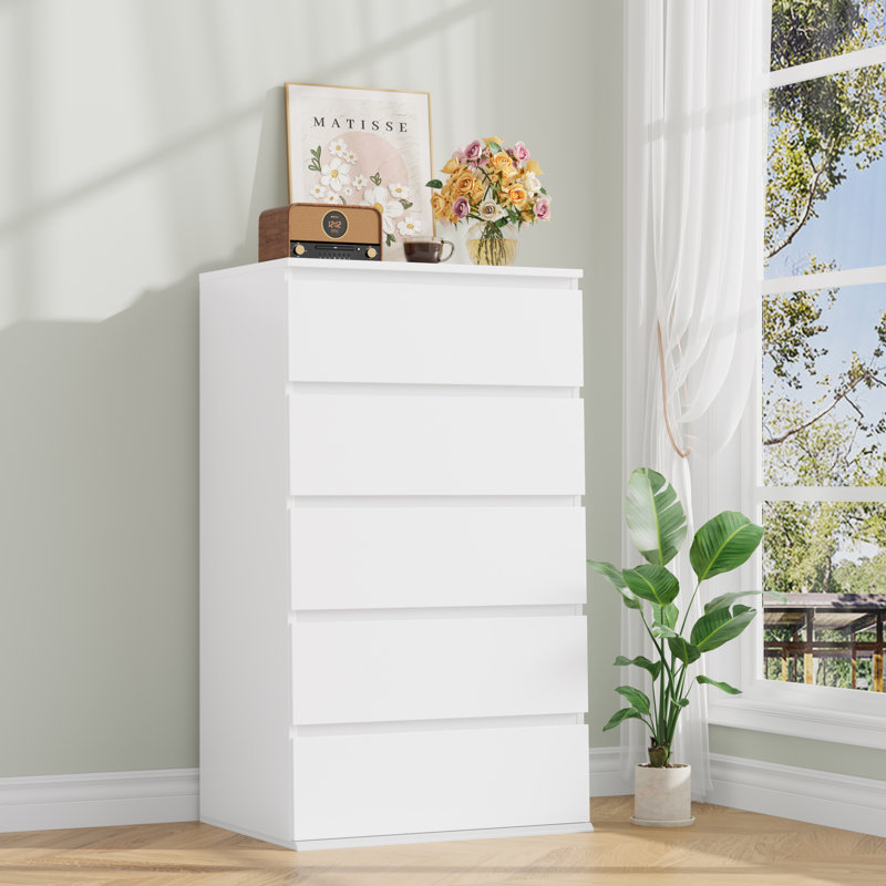 Jeramey 23.6'' W 5 - Drawer Wood Dresser, White