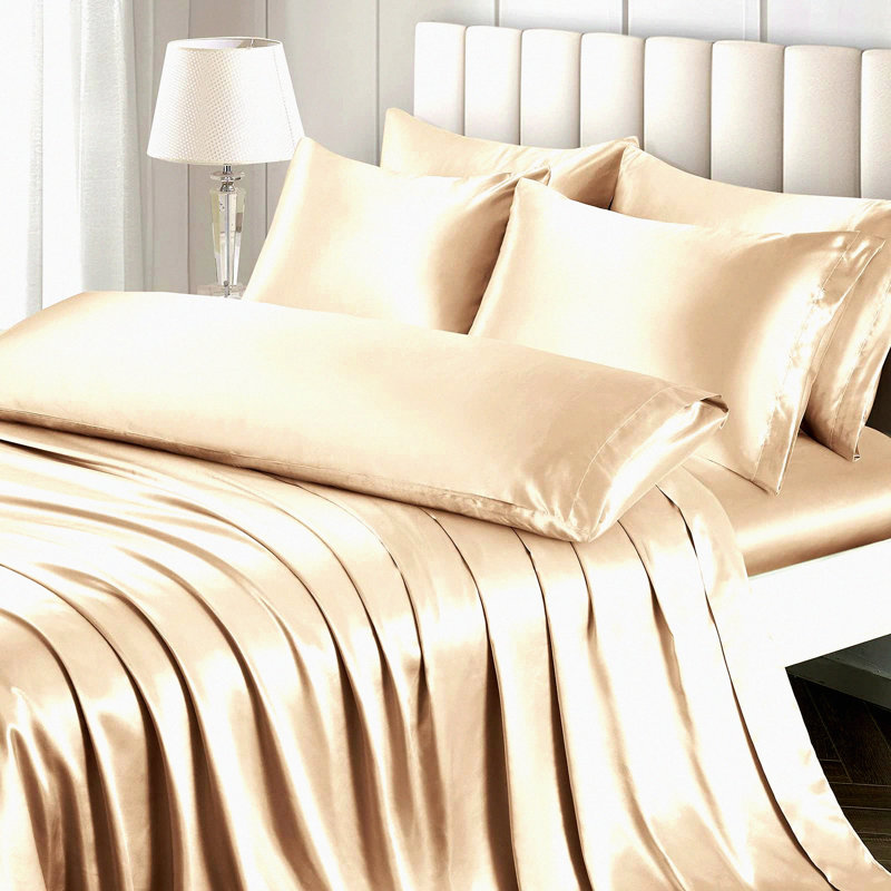 Silky Bedding Set - King Size - 7 Piece Luxury Sheet Set with Deep Pocket Fitted Sheet, Soft Flat Sheet, and 4 King Pillowcases and 1 Body Pillowcase