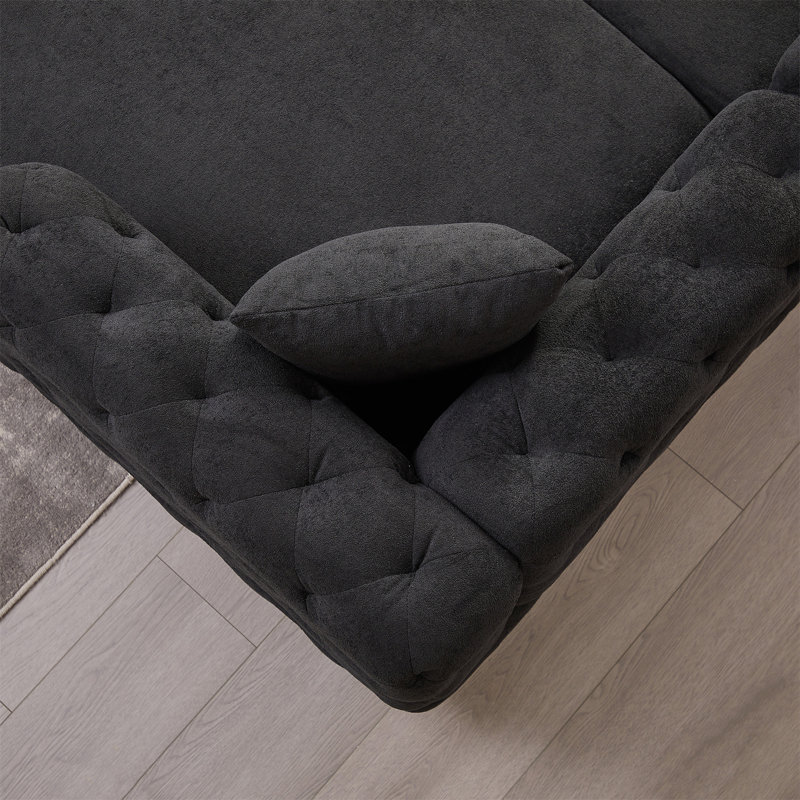 Pull Point Design U-shaped Sofa Sectional Sofa Couch, Black Chenille