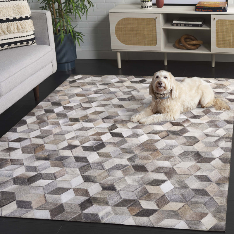 Tapis en cuir Studio 110 gris / brun clair Studio, Rectangle de 5 pi x 8 pi