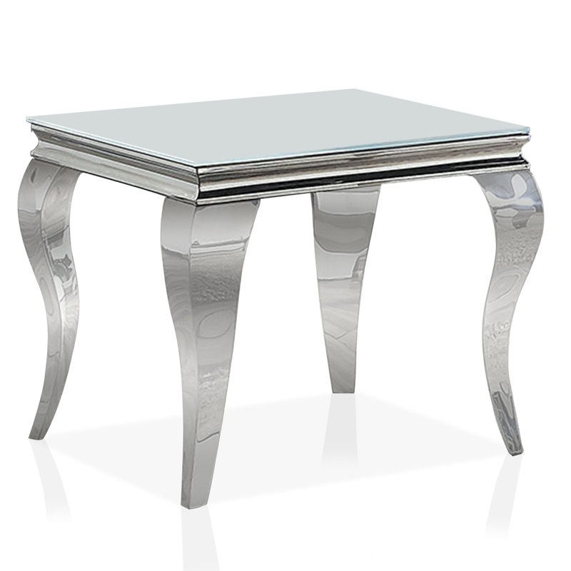 Mehseti Glass Top End Table, White