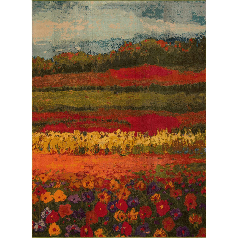 Glenarden Washable Floral Indoor Rug, Rectangle 7'1" x 10'