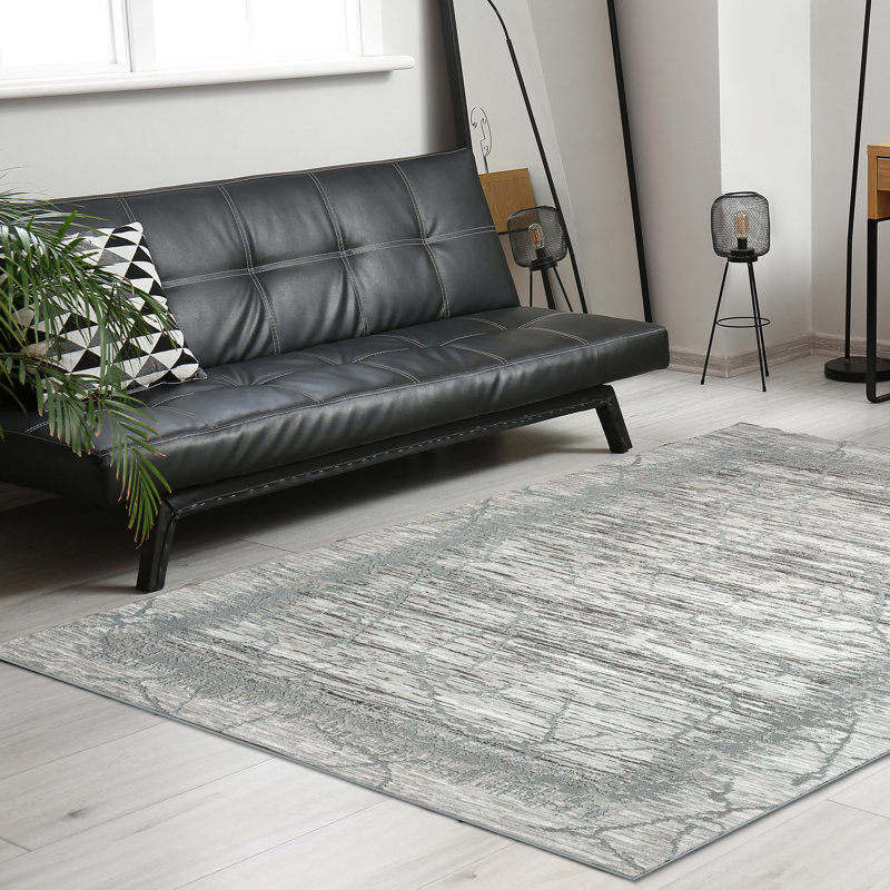 Davide 1229 Gray Modern Abstract Area Rug with Distressed High-Low Texture, Rectangle 7'10" x 10'6"