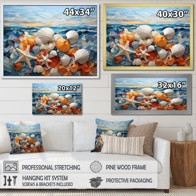 Coquillage sérénité en géométrique I - impression, Cadre naturel flottant, 34" H x 44" W