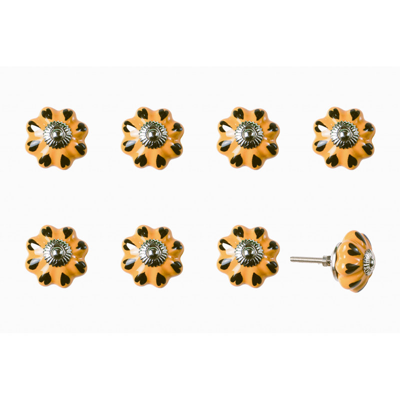 Set of Eight Yellow And Green Novelty Knob Ceramic Drawer Pull Knobs