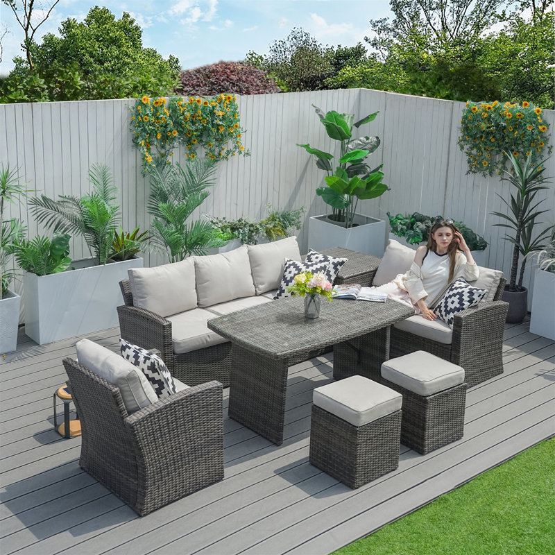 Santiago 7-pieces Outdoor Conversation Set With Wicker, Gray