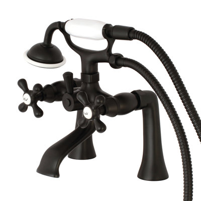 Kingston Brass Kingston Three-Handle 2-Hole Deck Mount Clawfoot Tub Faucet with Hand Shower