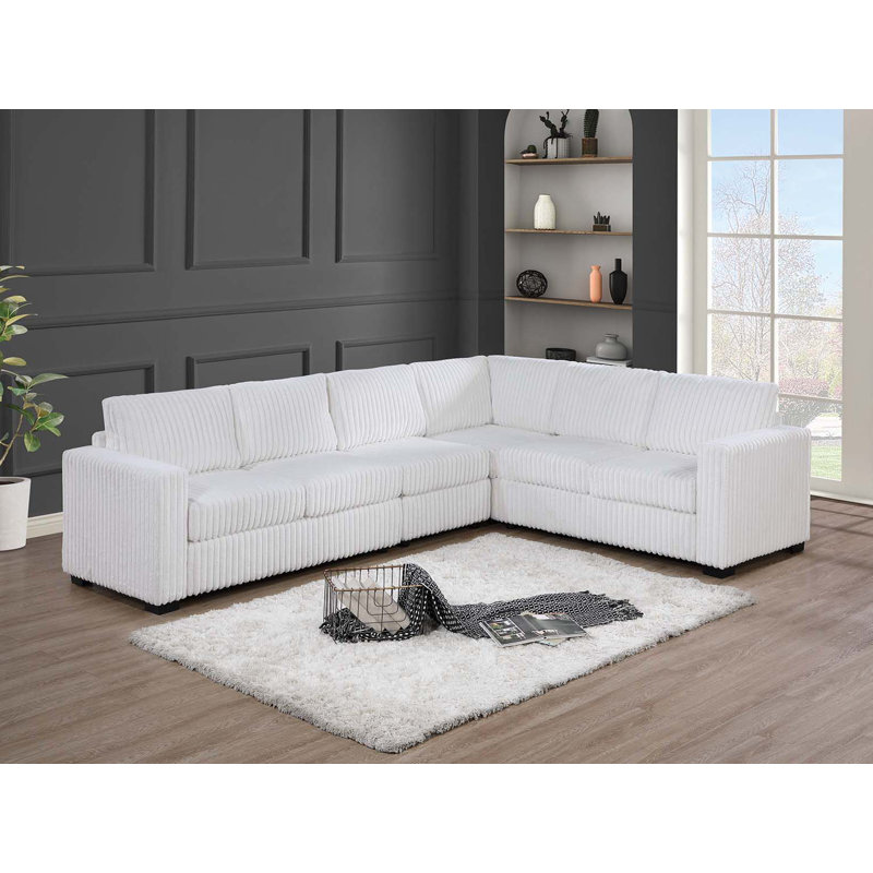 4-Piece Sectional Set, White Corduroy