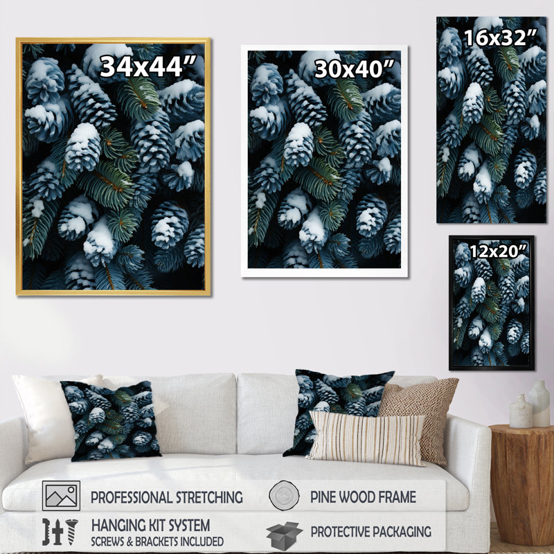Winter Snowy Evergreen V, reproduction d'art sur toile, Cadre naturel flottant, 40" H x 30" W