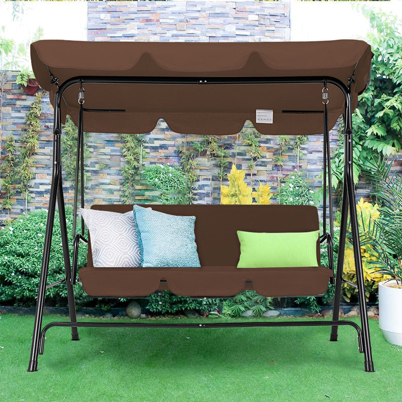 3 Person Porch Swing with Canopy, Brown