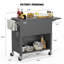 Glacière à roulettes grise mate pour patio avec tables d'appoint et placard