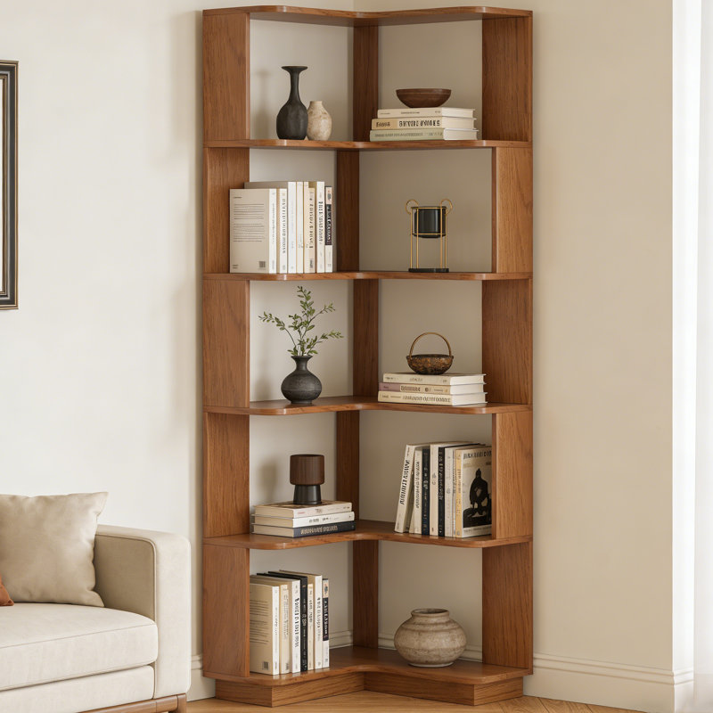 Corner Book Shelf, 6 Tier Corner Bookshelf Etagere Bookcase With Baffle,  L Shaped Bookcase With Display Shelf Stand For Home Office, Living Room, Bedroom