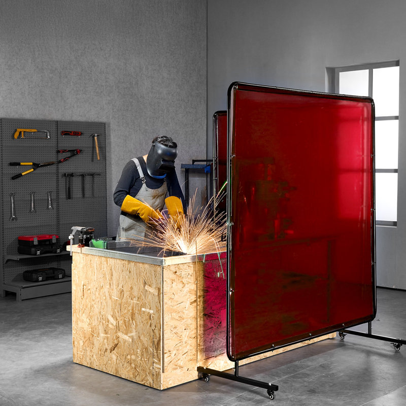 Welding Curtains, 6 x 8FT Welding Screen Curtain, Flame-Resistant Vinyl Safety Protective Screen with 6-Level UV Protection & Hanging Holes, Portable for Workshop/Industrial Use, Red