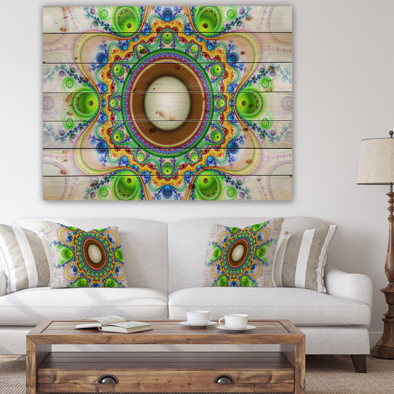 «Green Fractal Circles and Waves», impression de Cnavas, Bois, H 36 po x l 46 po x P 0,78 po