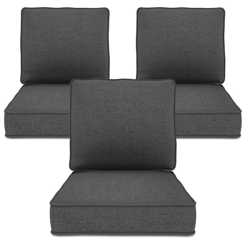 Outdoor Deep Seat Cushion Set Of 3, 23" X 24" X 4" High-Density Foam Patio Chair Cushion, Water-Repellent & UV-Resistant Olefin Fabric Cushion For Chair, Sofa, Loveseat, Patio Furniture