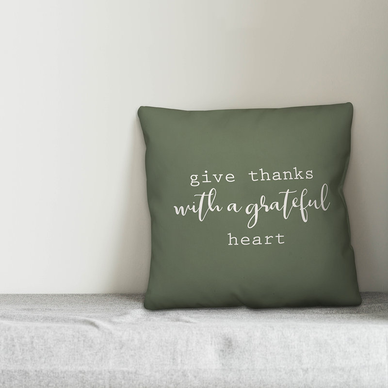  Housse de coussin «Offrez des mercis avec un cœur reconnaissant», 16 po x 1 po, Vert, Polyester/ Bourre en polyester