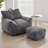 Giant Plush Bean Bag Chair with Armrests and Footstool - Comfy Beige Beanbag Chaise Lounge for Adults and Kids, Indoor & Outdoor Use-1090592777