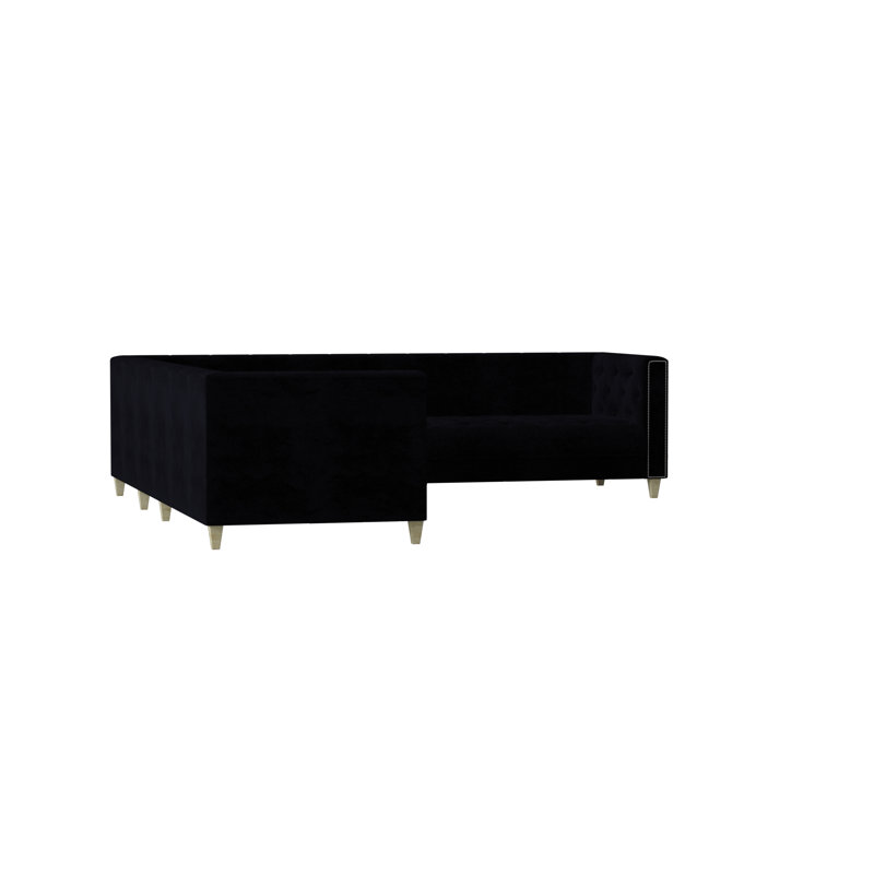 Kimmy Upholstered L-Shaped Sectional Left Hand Facing, Gigi Platinum, Shiny Nickel, Natural