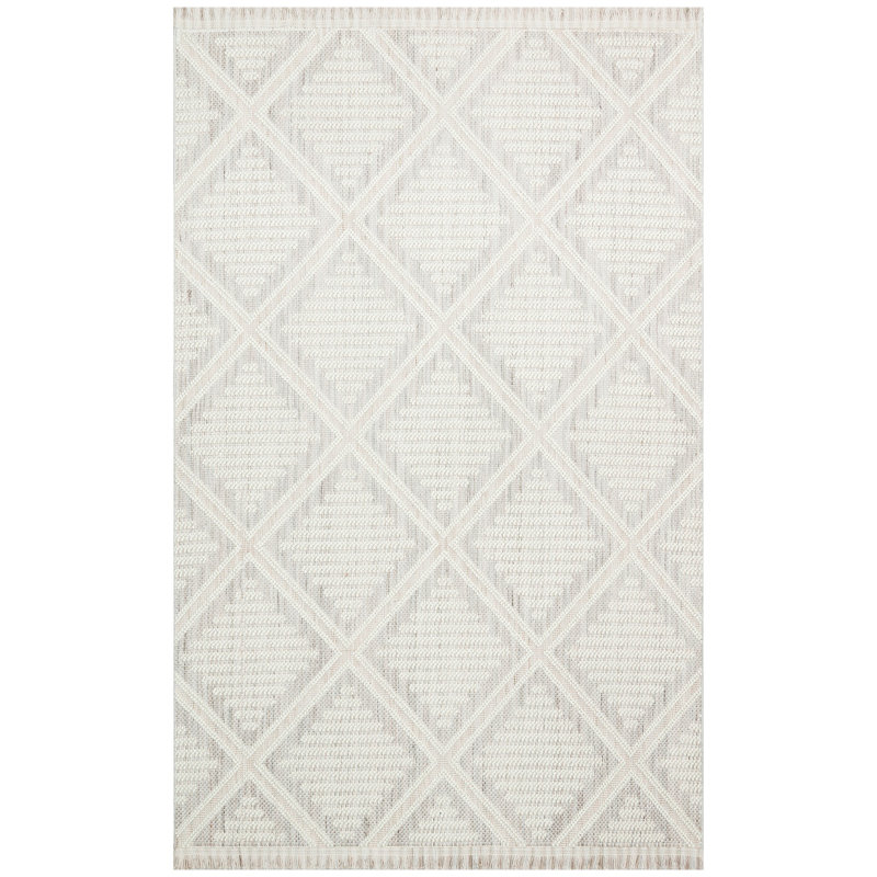 Modern Flat Weave Area Rug, 5.2 x 7.5 Feet, Grey & Cream, 100% Polyester, 1950 g/m² | Machine Woven, No Pile, Easy to Clean | Stylish Addition to Living Room, Bedroom & Dining Areas, Durable & Low Maintenance
