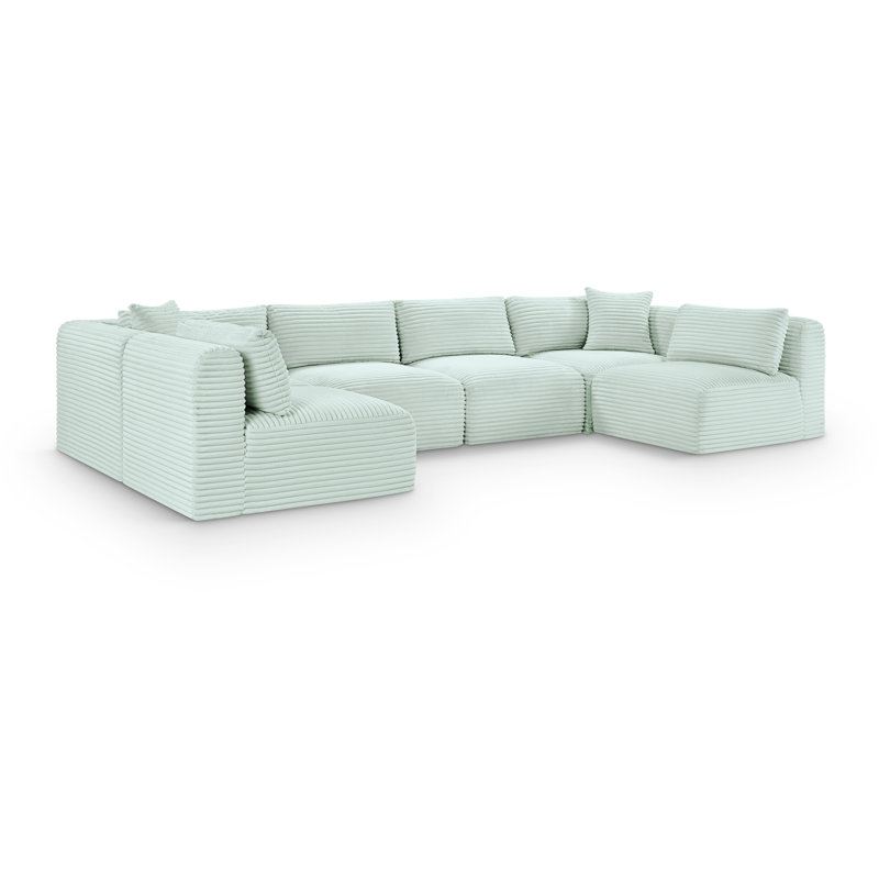 Canapé modulaire Carmean, Velours côtelé texturé velours menthe, 4 sans accoudoirs, 2 en coin