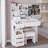 37" Middle Size Left Drawer Desktop Vanity Table + Cushioned Stool, Extra Large Right Sliding Mirror, Multi Layer High Capacity Storage, Practical Fashionable Dresser, Suitable For Large Space-1740096243