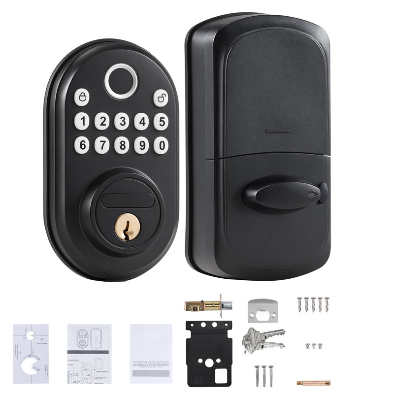 Serrure de porte à empreinte digitale, code unique et anti-espionnage, mode silencieux, mode de déverrouillage continu, panneau en alliage d'aluminium, pêne dormant électronique à clavier pour portes d'entrée, avec empreinte digitale/code/clé