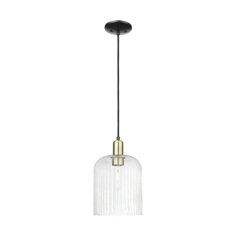 Mini luminaire suspendu suspendu 1 lumière Downtown, H 13,5 po x l 8 po x P 8 po, Grainé, Laiton antique / noir mat