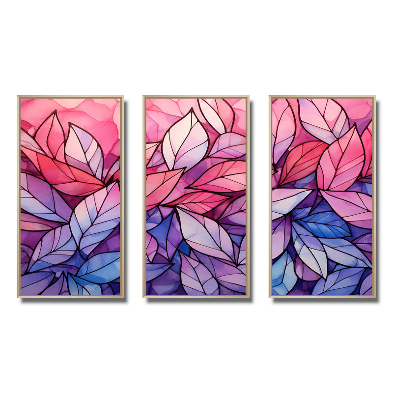 Rose et mauve, plantes tropicales, feuilles II - fuchsia, art mural, Cadre flottant brun, H 40 po x l 61 po x P 1 po