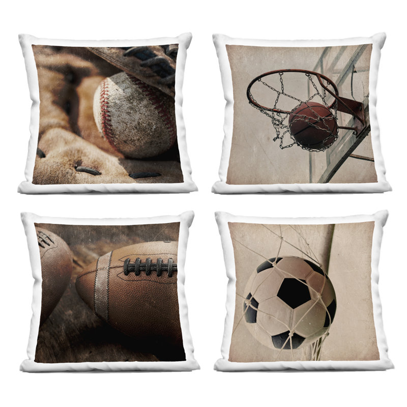 Ensemble de coussins décoratifs 4 pièces Inspiring Sports Be the Ball, imprimé par Kim Allen, Brun sport 6, 4, Carré 18 po