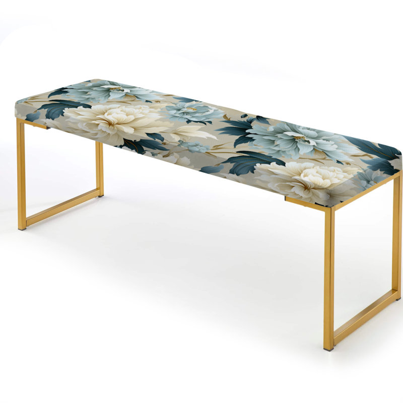 Banc rembourré or, Beige/Teal Floral