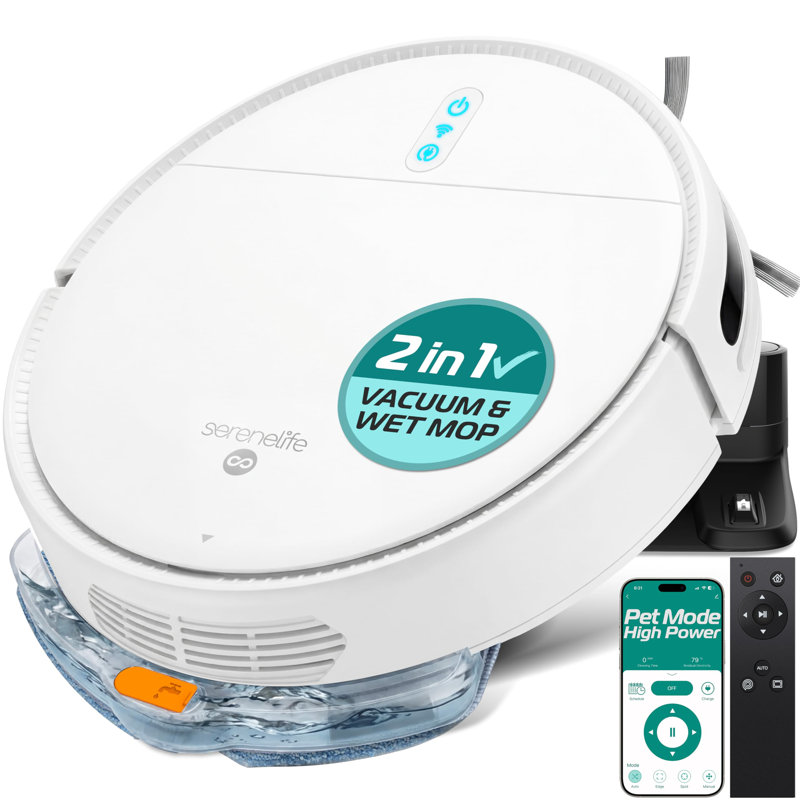 Serenelife Smart Vacuum Cleaner - Automatic Robot Cleaning Vacuum With App Control, 700Pa Suction, And 3 Cleaning Modes, Ideal For Hard Floor, Pet Hair, Low-Pile Carpet (White)