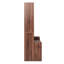 Armoire de rangement haute et étroite avec porte en verre cannelé, 2 tablettes ouvertes et 2 tiroirs, meuble de rangement autoportant en noyer